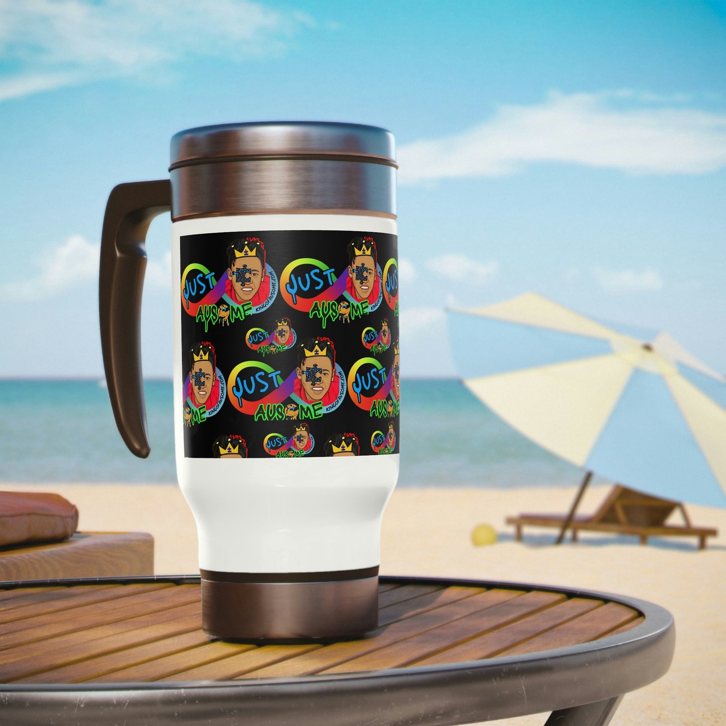 JUST AUSOME~Stainless Steel Travel Mug with Handle, 14oz